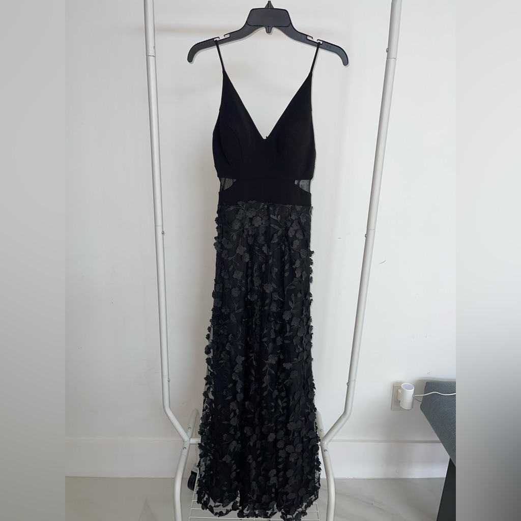 Aqua Black Floral Embellished Prom Dress
